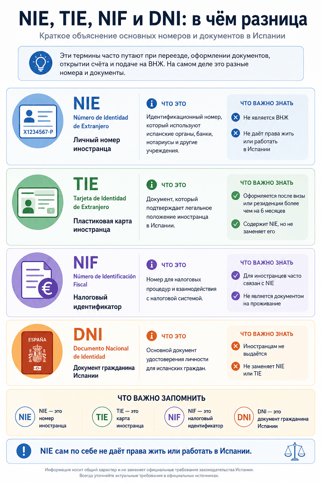 Инфографика: Разница между NIE, TIE, NIF и DNI в Испании