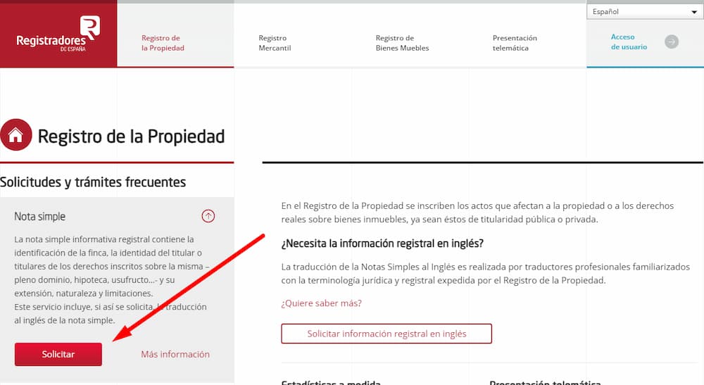 Официальный сайт Реестра Испании