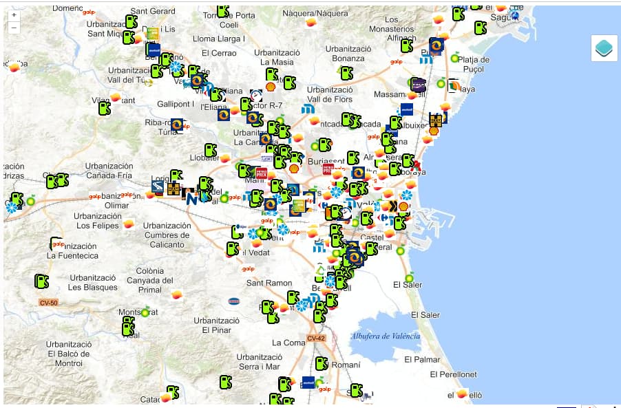 Карта цен на топливо Geoportal de Hidrocarburos в Испании